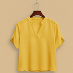Women's v-neck short sleeve stand-up collar blouse Fashion Grand