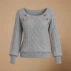 Women’s square collar buttoned long sleeve pullover jumper Fashion Grand