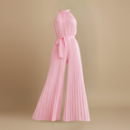 Women’s pleated high neck jumpsuit with belt and flowing fit Fashion Grand