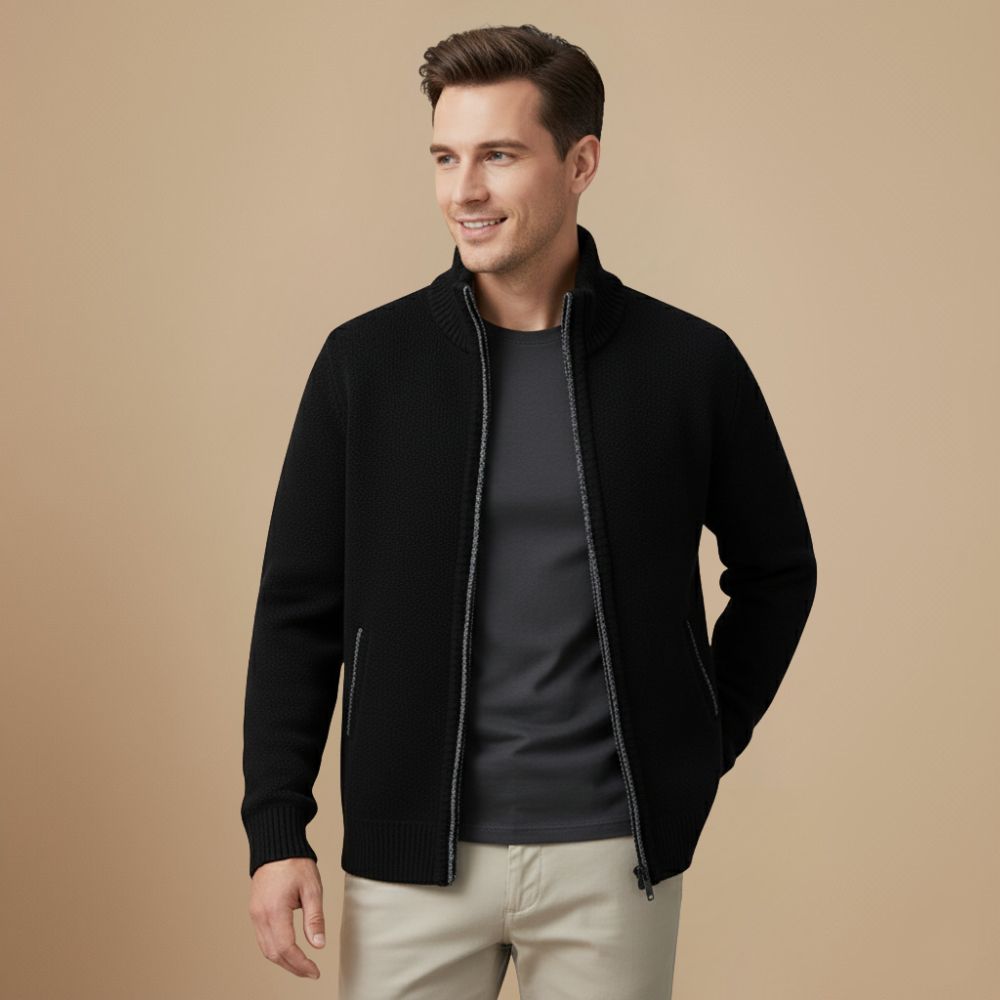Thick Ribbed Knit Full Zip Sweater for Men Fashion Grand