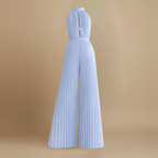 Women’s pleated high neck jumpsuit with belt and flowing fit Fashion Grand