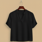 Women's v-neck short sleeve stand-up collar blouse Fashion Grand