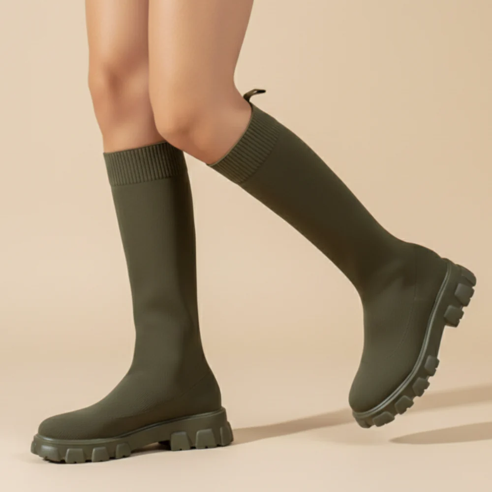 Women's elasticated mid calf boots Fashion Grand