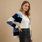 Women's Collarless Striped Long Sleeve Jacket Fashion Grand