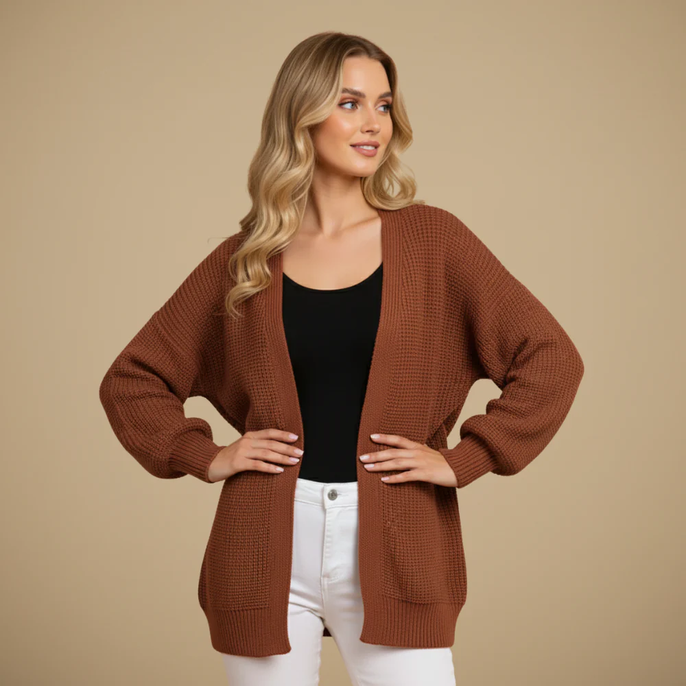 Women Chunky Knit Balloon Sleeve Open Cardigan Fashion Grand