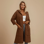 Women's Longline Cable Knit Hooded Open Cardigan Fashion Grand