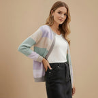 Women's Collarless Striped Long Sleeve Jacket Fashion Grand