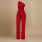 Women’s elegant one-shoulder jumpsuit with waist tie Fashion Grand