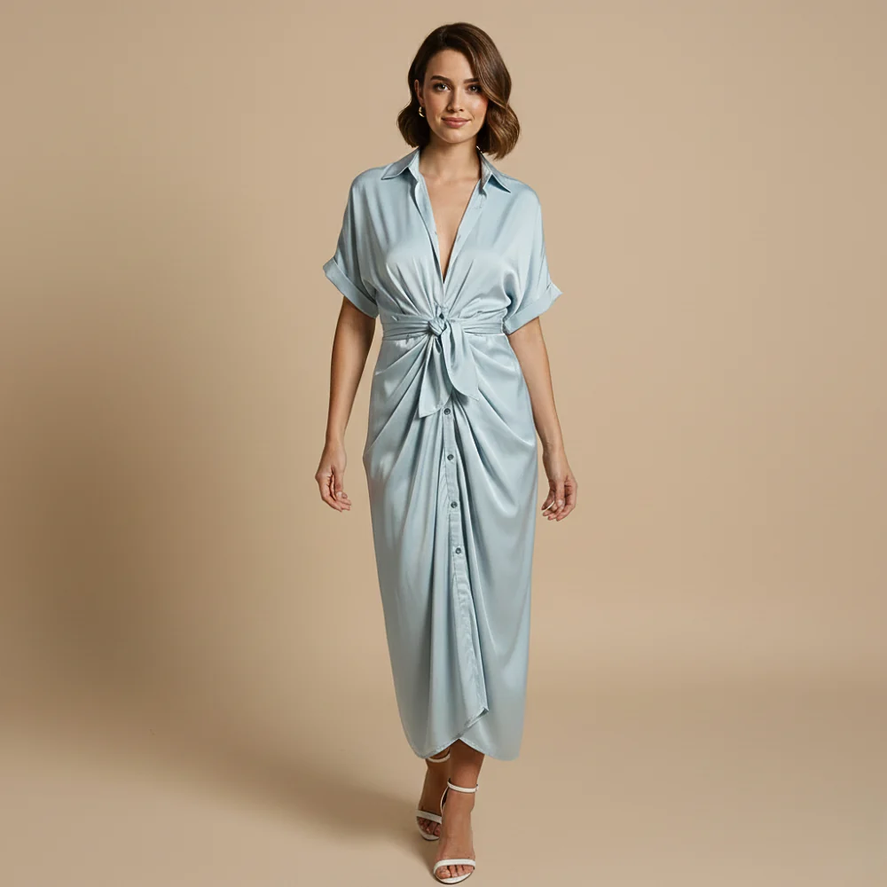 Women's Midi Dress with Waist Tie Fashion Grand