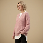 Women's Oversized V-Neck Thick Cable Jumper Fashion Grand