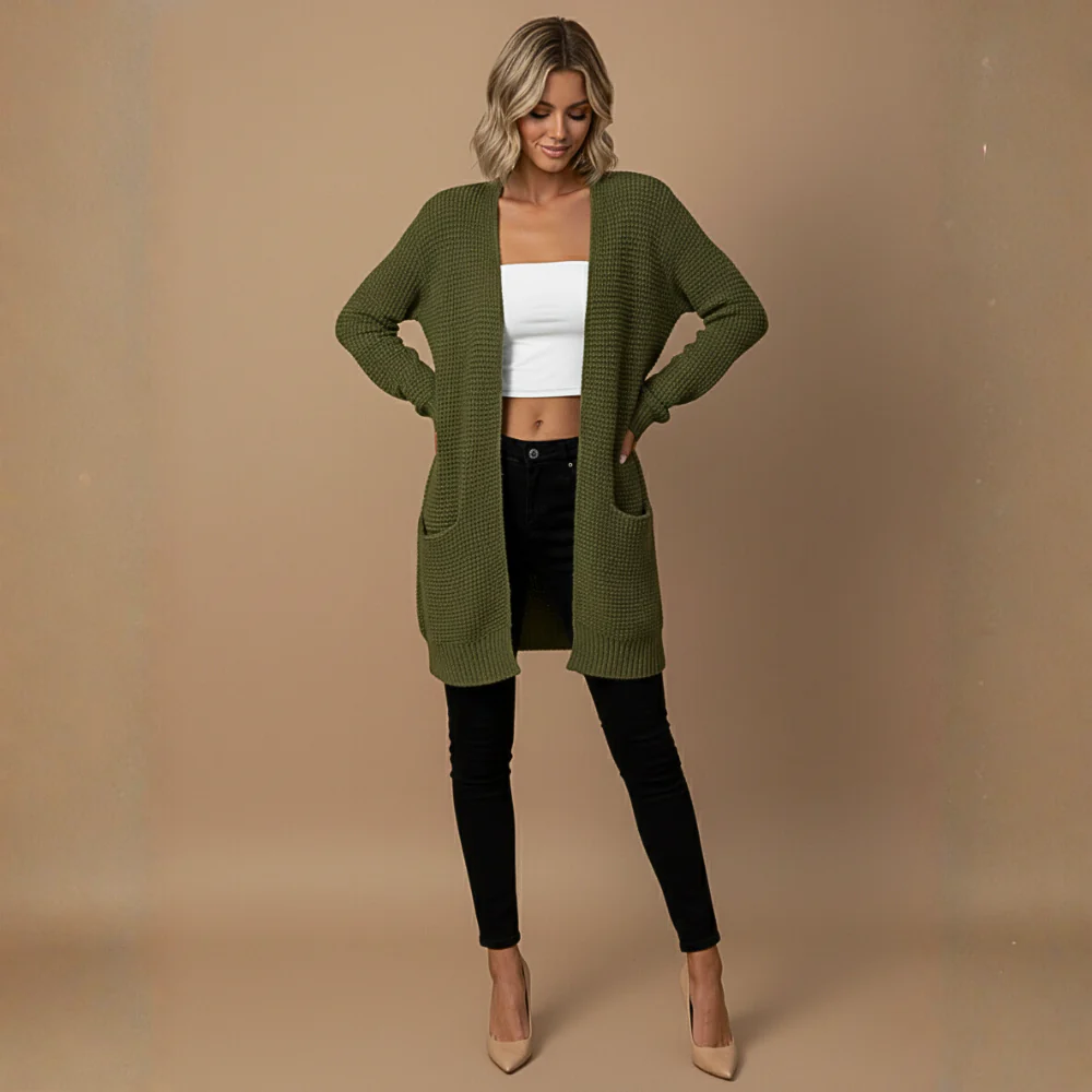 Women's Long Open Front Knit Cardigan Fashion Grand